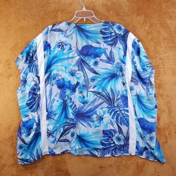 NEIMAN MARCUS Womens Top Large Blue Pullover Floral Sheer Oversized Layering - Picture 4 of 8